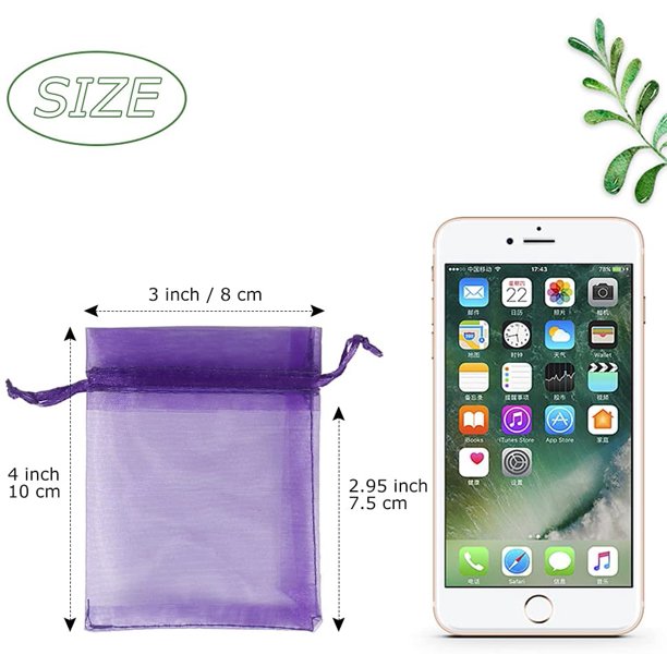 HRX Package 100pcs Little Organza Bags 3 x 4 inch, Purple Mesh Bags Drawstring Pouches for Jewelry Bracelets Candy Party Favor Small Gift