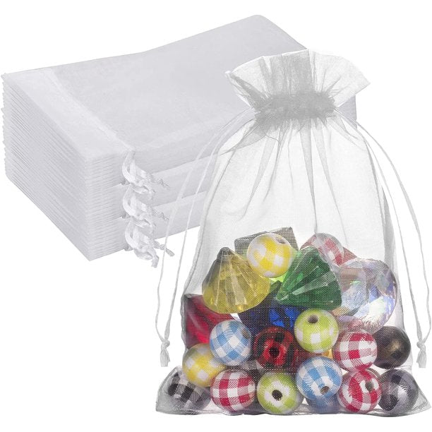 Gift Small Bags 100pcs Organza Jewelry Bags Drawstring 3 x 4 inch, Little Dawstring Gift Bags Pouches Mini Candy Bags for Small Presents Jewelry Earrings White