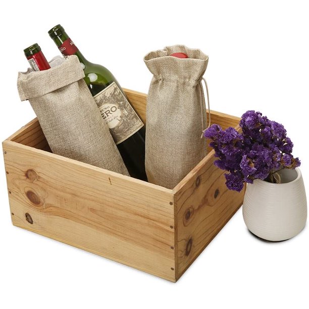 Clearance! 10pcs Jute Wine Bags, 14 x 6 1/4 inches Hessian Wine Bottle Gift Bags with Drawstring (Brown)