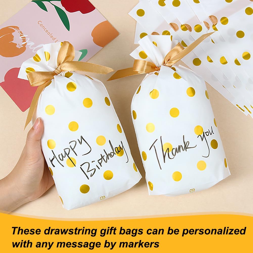 HRX Package 50pcs Cute Goodie Bags, Drawstring Gift Bags Treat Bags for Christmas Candy Cookies Food (5.8x9x2.4 inch)