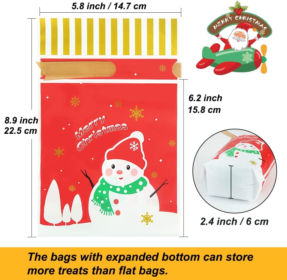 HRX Package 50pcs Christmas Goodie Bags, 5.8x9 inch Drawstring Candy Bags Treat Bags for Food Cookies Gift Giving