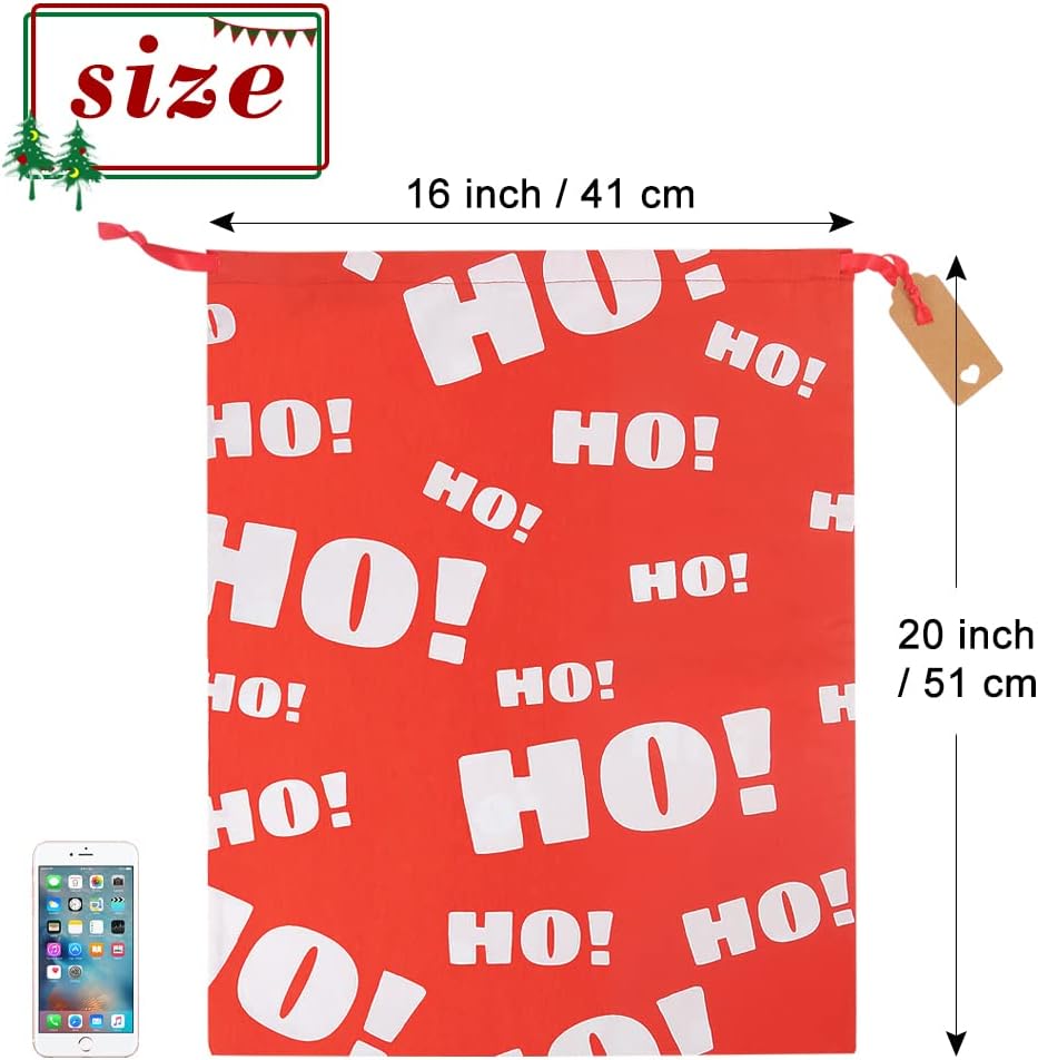 HRX Package Fabric Drawstring Gift Bags 20x16 inch, 100% Cotton 3pcs Reusable Christmas Wrapping Sacks Cloth Pouches for Xmas Presents Party Favor