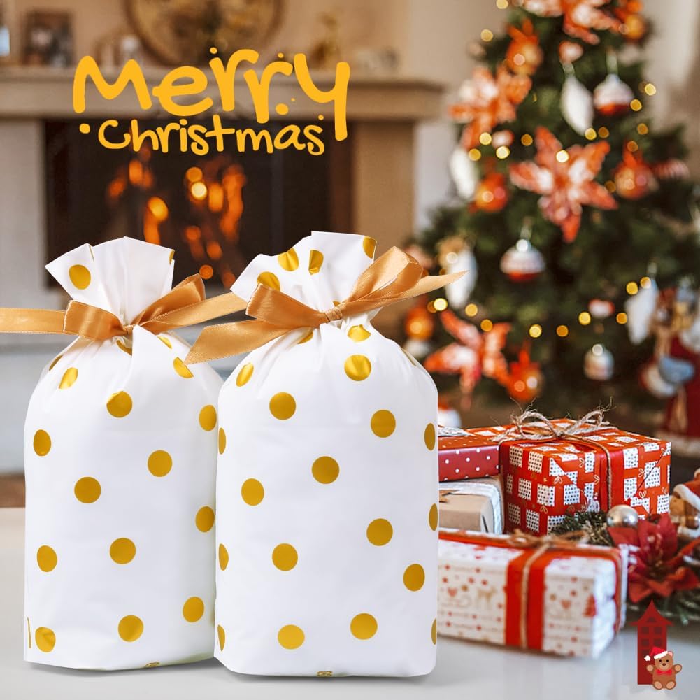 HRX Package 50pcs Cute Goodie Bags, Drawstring Gift Bags Treat Bags for Christmas Candy Cookies Food (5.8x9x2.4 inch)