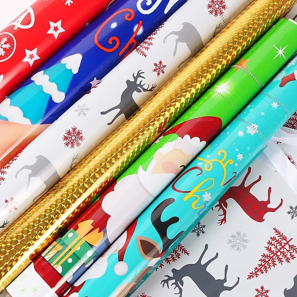 HRX Package Holiday Drawstring Gift Bags, 30pcs Christmas Foil Gift Wrapping Sacks Pouches for Xmas Presents Party Favor (Large Medium Small)