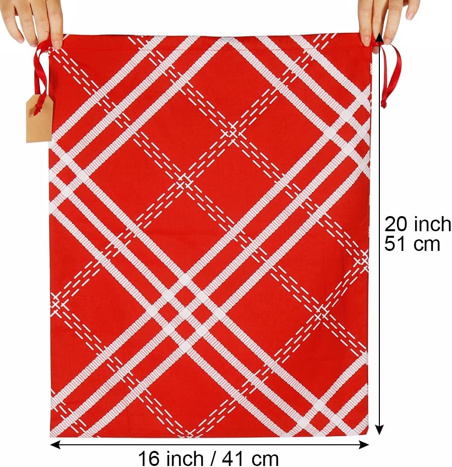 HRX Package Big Cotton Gift Bags With Drawstrings 20x16 inch, 3pcs Reusable Christmas Wrapping Sacks Cloth Pouches for Xmas Presents Party Favor