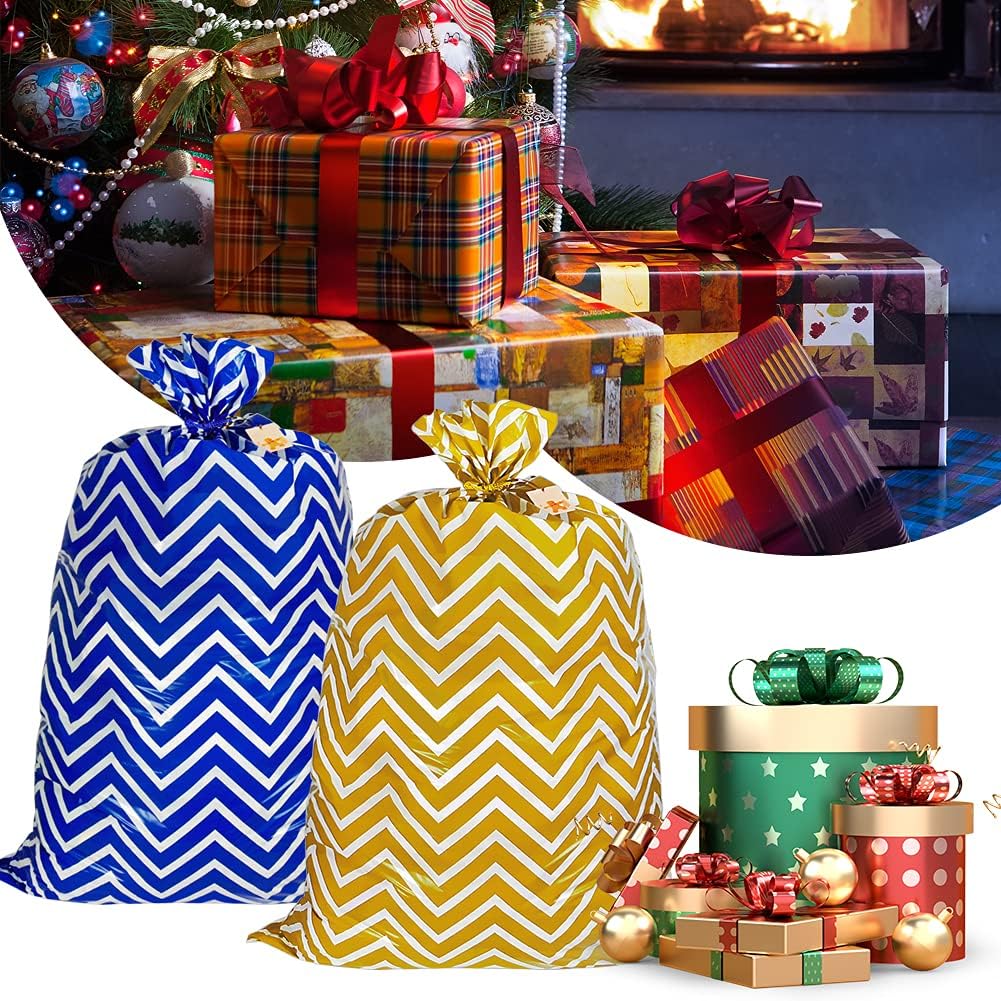 HRX Package 4pcs Jumbo Plastic Gift Bags, 56x36 inch XL Christmas Gift Wrapping Sacks Pouches for Giant Xmas Presents Party Favor