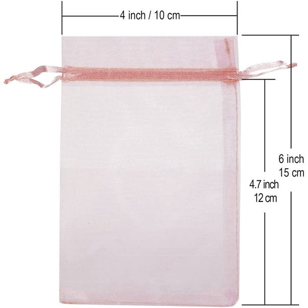 HRX Package 100pcs Blush Pink Organza Gift Bags, 4 x 6 inch Candy Mesh Drawstring Bags Jewelry Pouches for Christmas Wedding Baby Shower Party