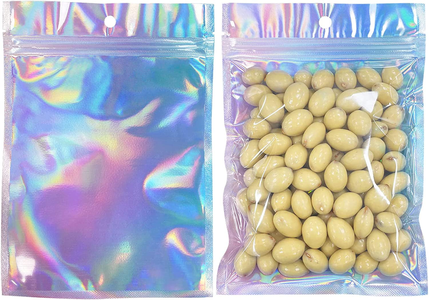 50pcs Holographic Foil Ziplock Bags 6x9 Inch, Resealable Mylar Sample Pouch Gift Baggies For Packaging Candy Jewelry Lash Lip Gloss