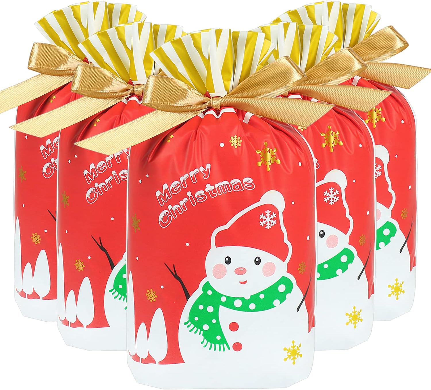 HRX Package 50pcs Christmas Goodie Bags, 5.8x9 inch Drawstring Candy Bags Treat Bags for Food Cookies Gift Giving