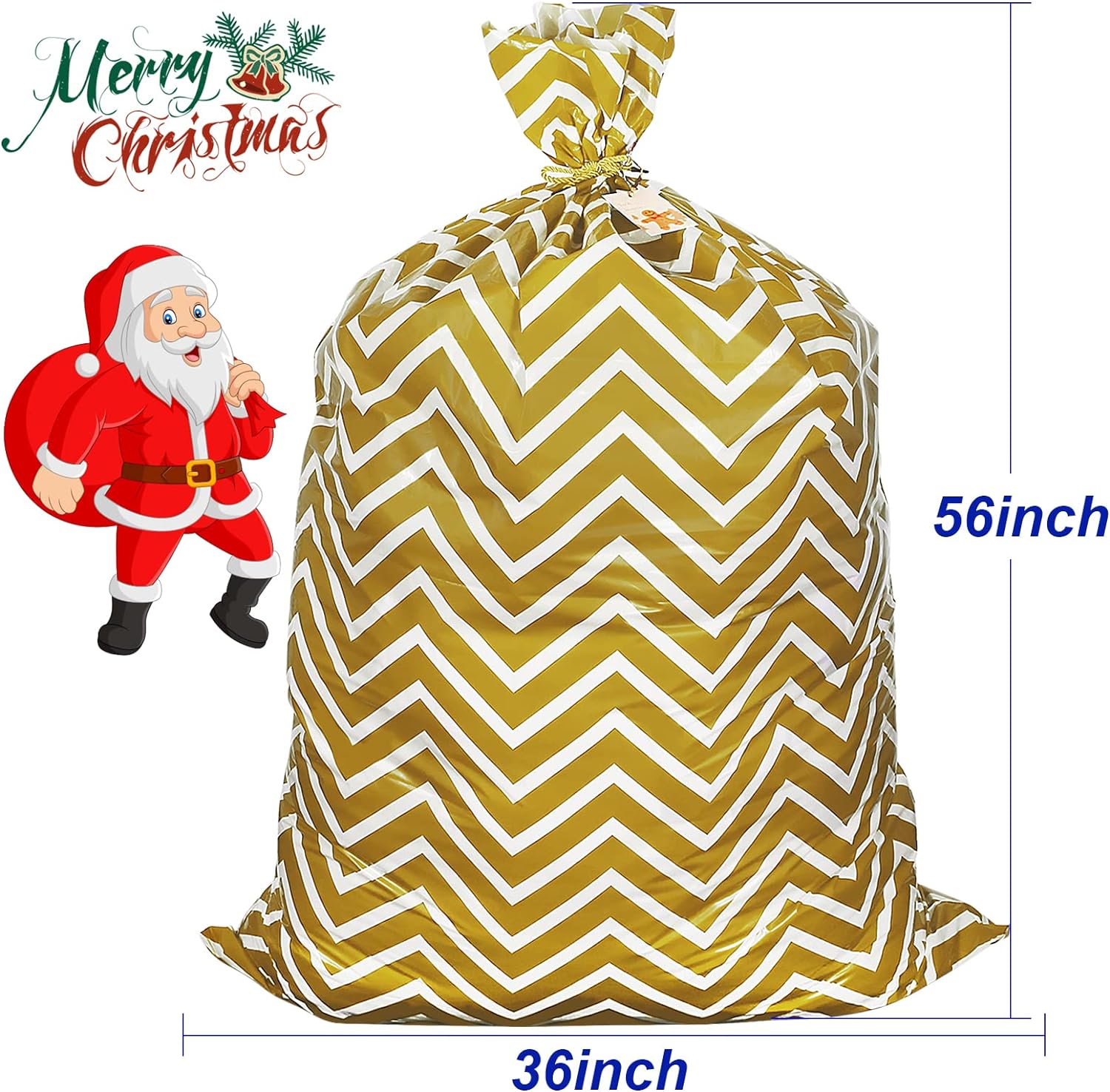 HRX Package 4pcs Jumbo Plastic Gift Bags, 56x36 inch XL Christmas Gift Wrapping Sacks Pouches for Giant Xmas Presents Party Favor