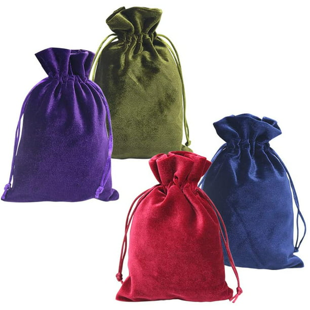 HRX Package Soft Velvet Gift Bags, 5.1x7.8 inch Velvet Drawstring Pouches for Tarot Rune Jewelry Crystal 4 Pack