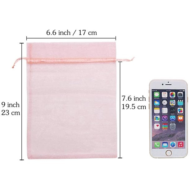 HRX Package 100pcs Blush Pink Organza Bags Large, 6 x 9 inch Drawstring Gift Pouches Mesh Party Favor Bags for Christmas Wedding Baby Shower