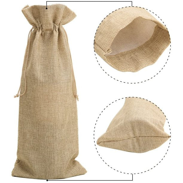 Clearance! 10pcs Jute Wine Bags, 14 x 6 1/4 inches Hessian Wine Bottle Gift Bags with Drawstring (Brown)