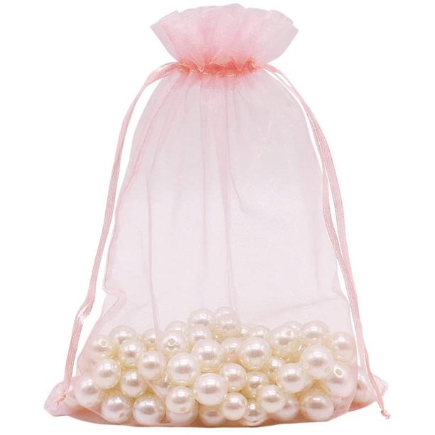 HRX Package 100pcs Blush Pink Organza Bags Large, 6 x 9 inch Drawstring Gift Pouches Mesh Party Favor Bags for Christmas Wedding Baby Shower