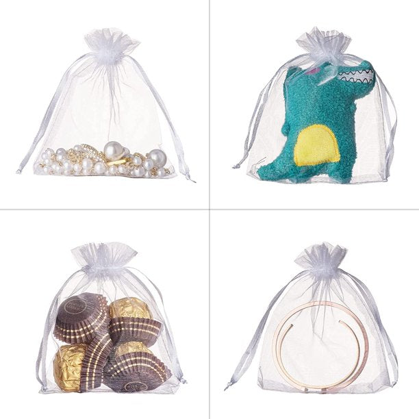 Gift Small Bags 100pcs Organza Jewelry Bags Drawstring 3 x 4 inch, Little Dawstring Gift Bags Pouches Mini Candy Bags for Small Presents Jewelry Earrings White