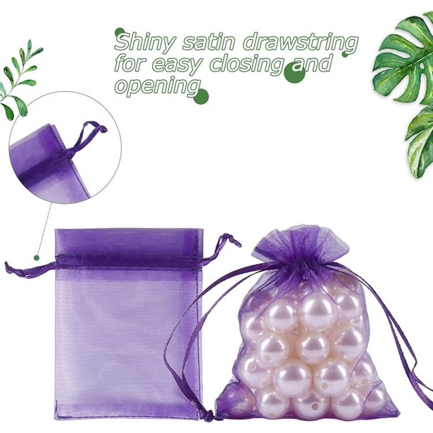 HRX Package 100pcs Little Organza Bags 3 x 4 inch, Purple Mesh Bags Drawstring Pouches for Jewelry Bracelets Candy Party Favor Small Gift