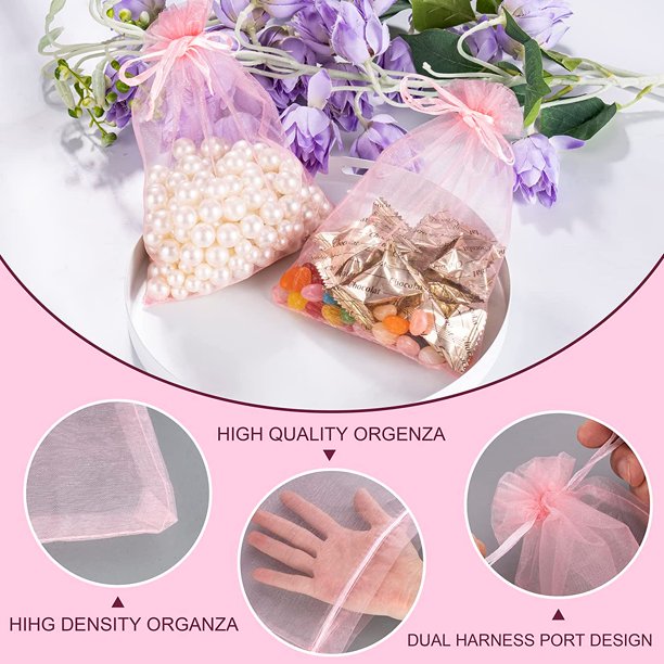 HRX Package 100pcs Blush Pink Organza Bags Large, Wedding Favor Bags with Drawstring 6 x 9 inch Jewelry Gift Bags Pouches Mesh Party Favor Bags for Christmas Wedding Baby Shower