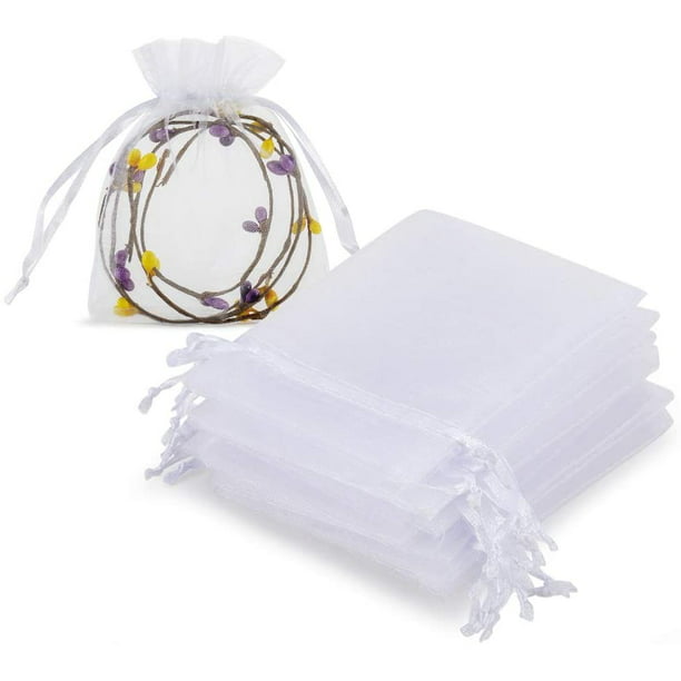 Gift Small Bags 100pcs Organza Jewelry Bags Drawstring 3 x 4 inch, Little Dawstring Gift Bags Pouches Mini Candy Bags for Small Presents Jewelry Earrings White