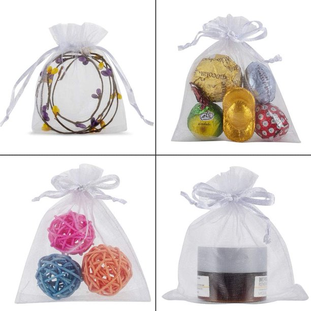 Gift Small Bags 100pcs Organza Jewelry Bags Drawstring 3 x 4 inch, Little Dawstring Gift Bags Pouches Mini Candy Bags for Small Presents Jewelry Earrings White